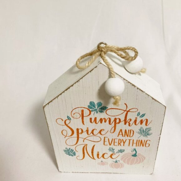 Fall Decor Wooden Sign Pumpkin Spice & Everything Nice Glitter Tabletop Decor - Picture 2 of 7